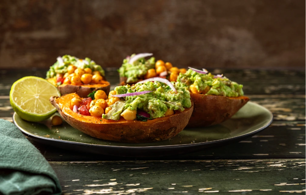 Baked Sweet Potato with Black Beans & Guacamole