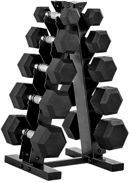 CAP Barbell Rubber Coated Dumbbell Weight Set with Vertical Rack